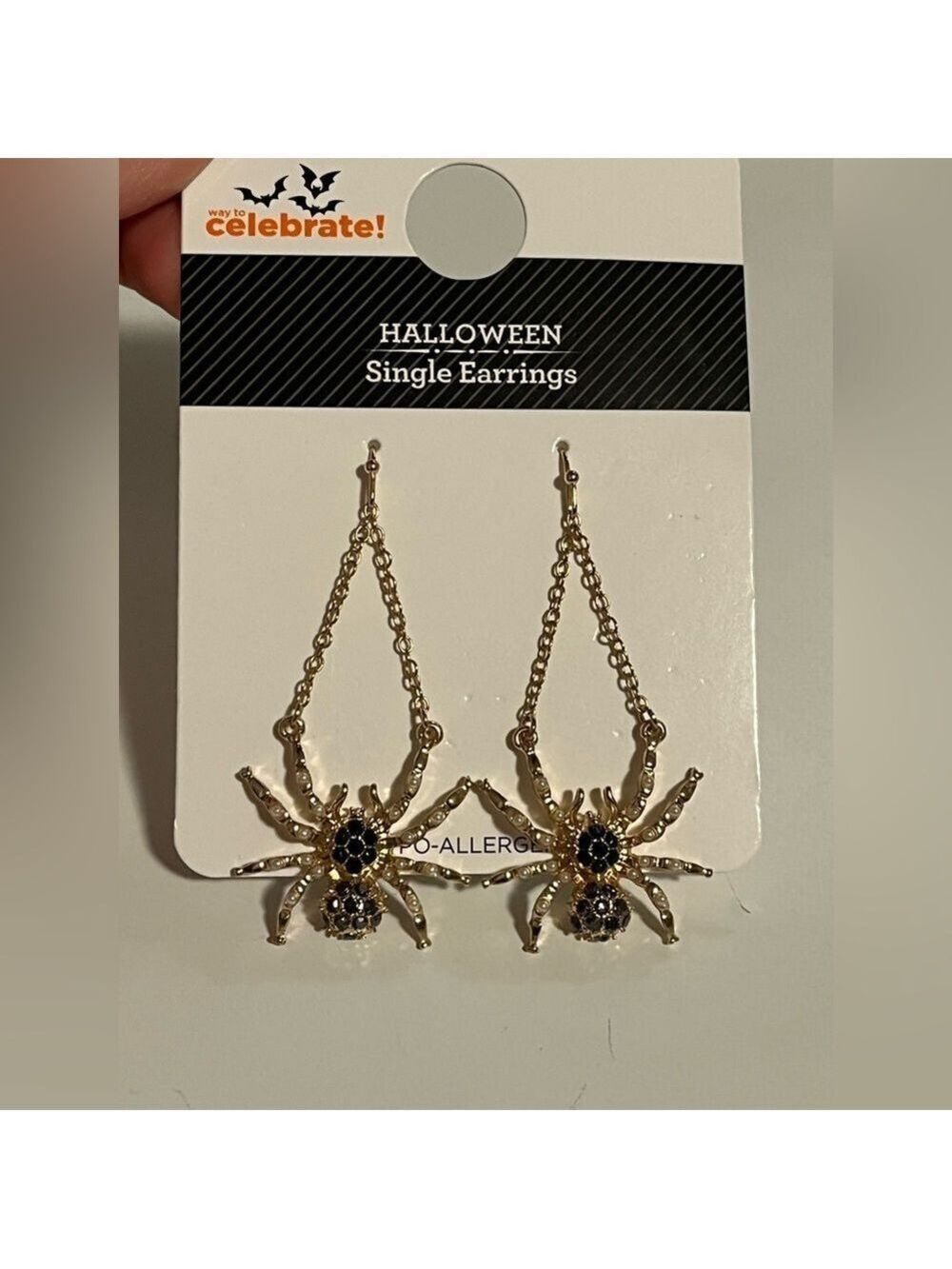 NEW Gold tone and Black Spider Earrings